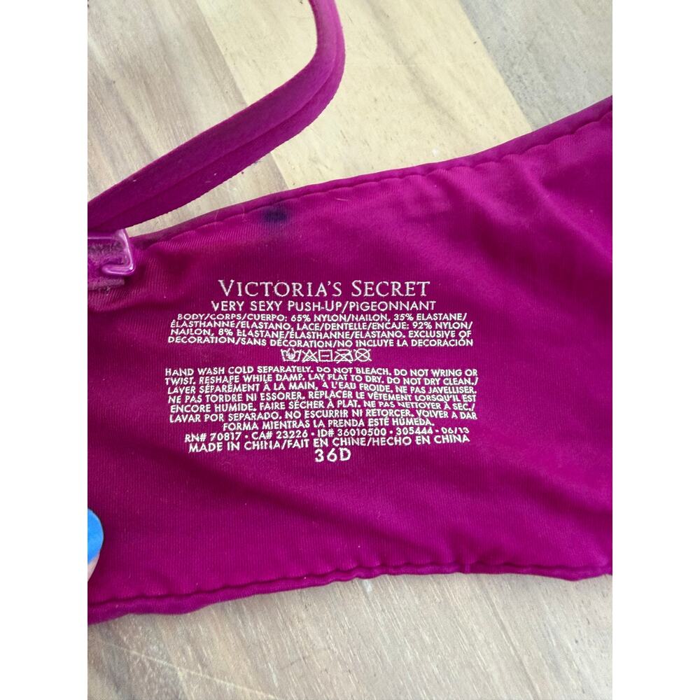Victoria's Secret Hot Fuchsia Lace Very Sexy Push-Up Bra 36D Festival Lingerie - Picture 8 of 9